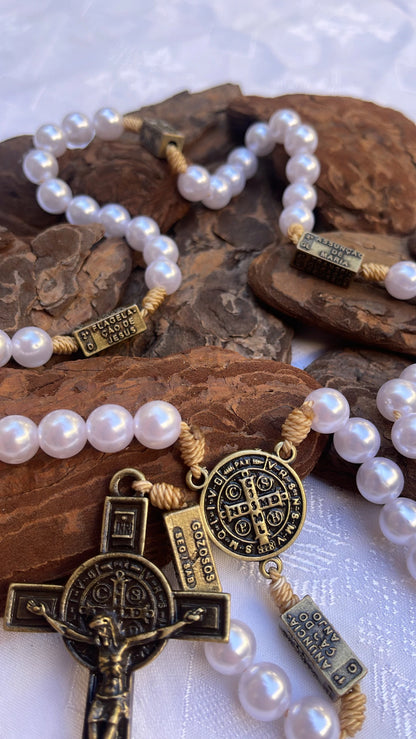 Terço dos Mistérios do Rosário Pérola Branca