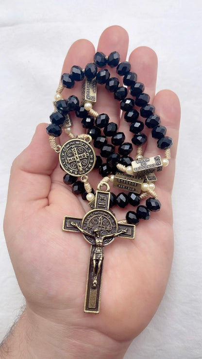 Terço dos Mistérios do Rosário Cristal Preto