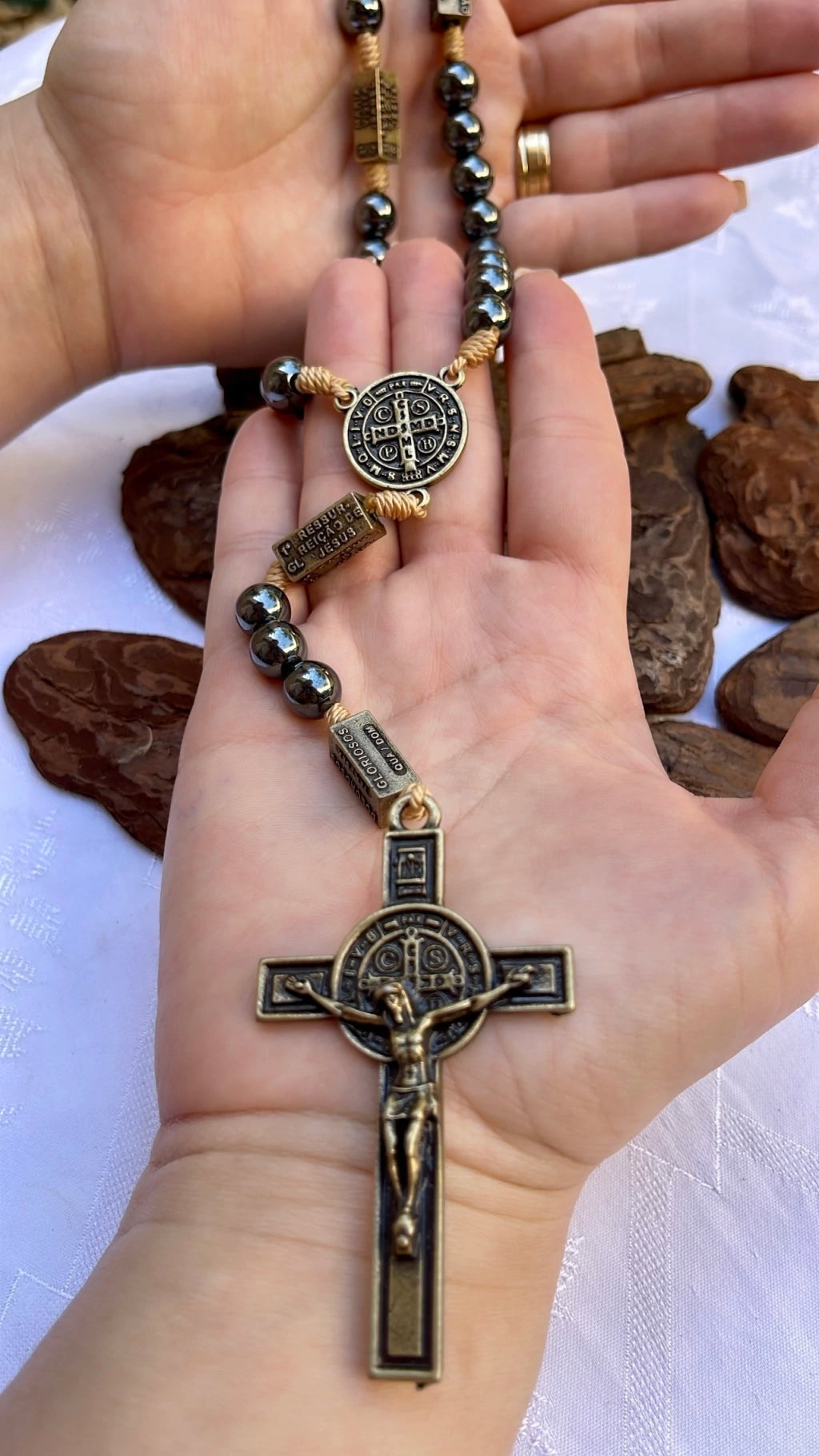 Terço dos Mistérios do Rosário Pedra Hematita