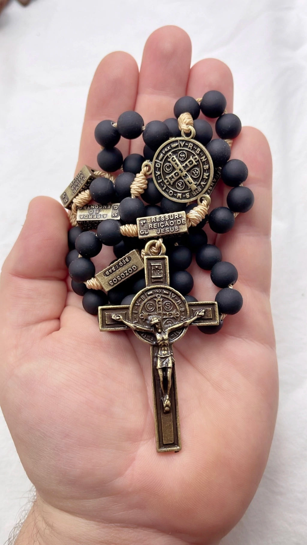 Terço dos Mistérios do Rosário Preto Emborrachado