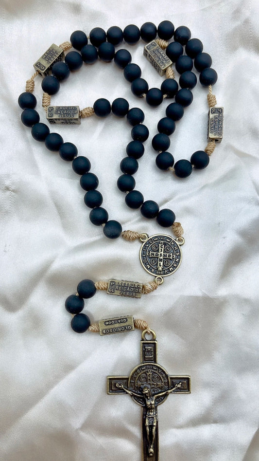 Terço dos Mistérios do Rosário Preto Emborrachado