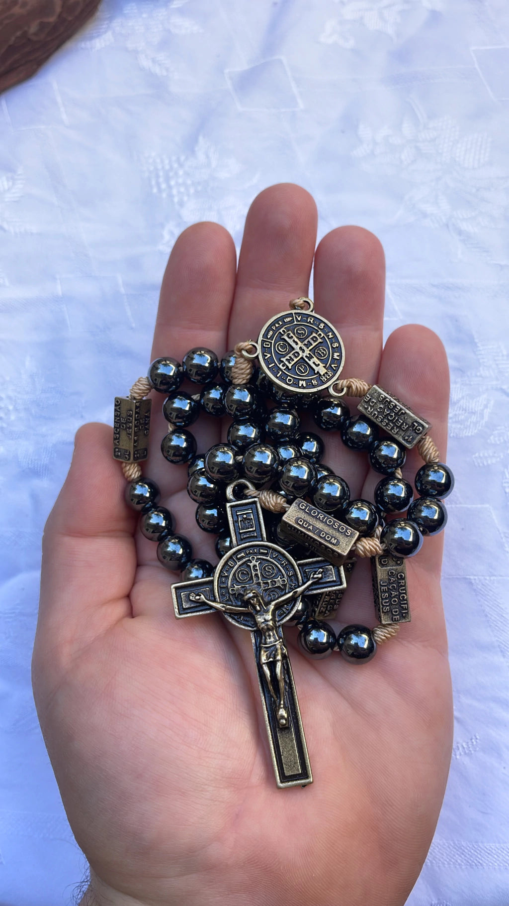 Terço dos Mistérios do Rosário Pedra Hematita