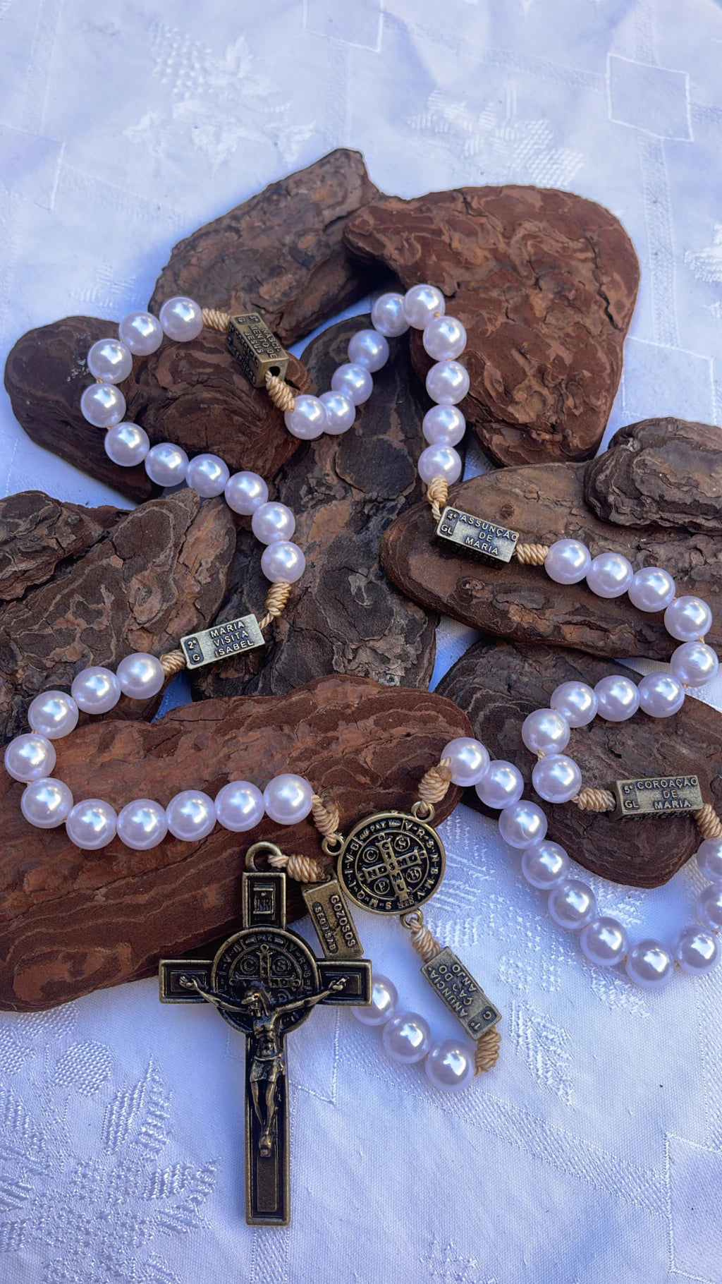 Terço dos Mistérios do Rosário Pérola Branca